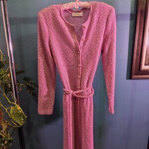 Vintage Knit Pink Dress with Wrap Belt, Pearl Buttons